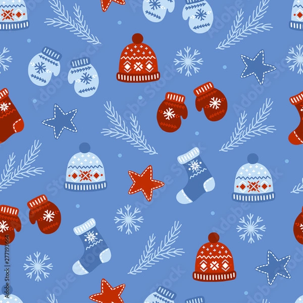 Fototapeta Christmas hand drawn seamless pattern. Vector illustration.