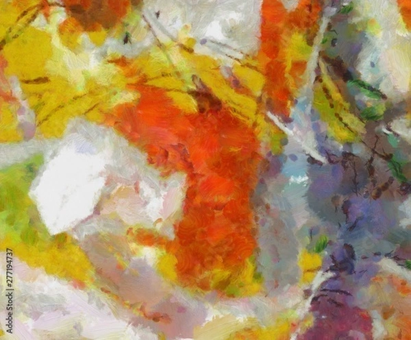 Fototapeta Weathered abstract grunge texture. Background with paint strokes and splashes. Pattern with dirty and blots elements. Retro oil style. Simple closeup template for graphic design