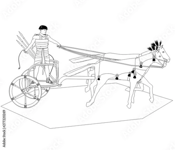 Fototapeta persian chariot, contour visualization, 3D illustration, sketch, outline