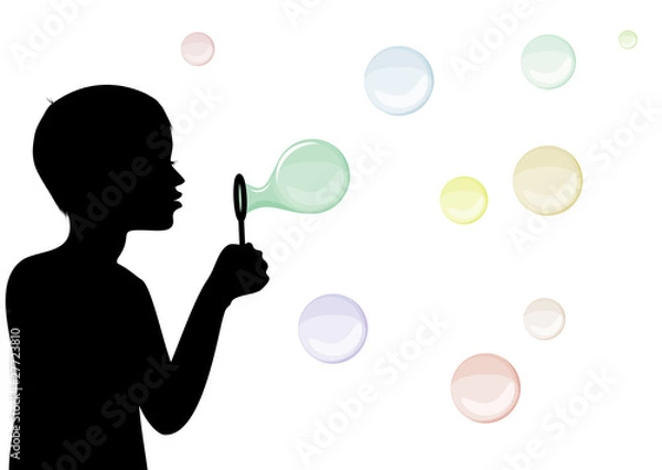 Obraz Kids silhouette with soap bubbles