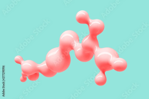 Fototapeta Abstract blue and pink three-dimensional background of many spheres separated from each other and resembling drops 3D illustration 3D rendering