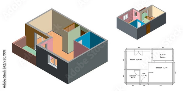 Fototapeta Empty floor plan. Isolated on white background. 3d Vector illustration.