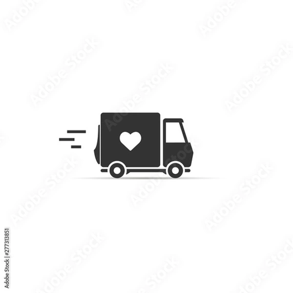 Fototapeta love delivery. truck with a heart icon. vector symbol