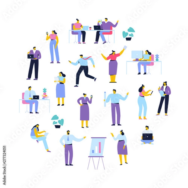 Fototapeta Business People vector set. Business team. Teamwork, brainstorming. Success. Men and women. Flat vector characters isolated on white.	