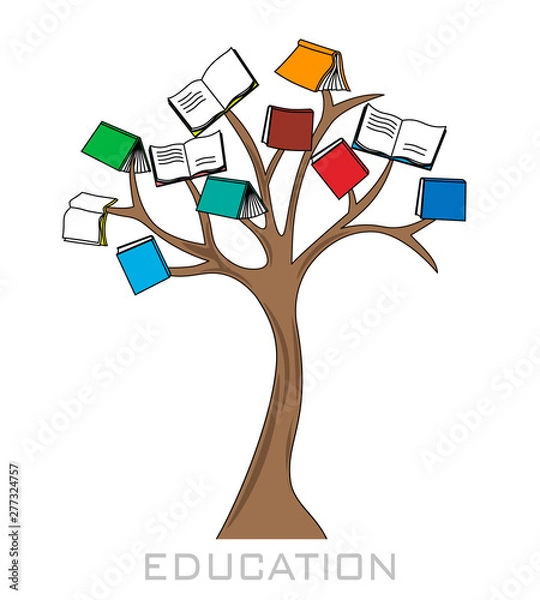 Obraz education card. Tree with books hanging from the branches
