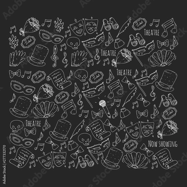 Fototapeta Theatre vector illustration. Entertaiment, cinema, stage, event. Background for banners, posters.