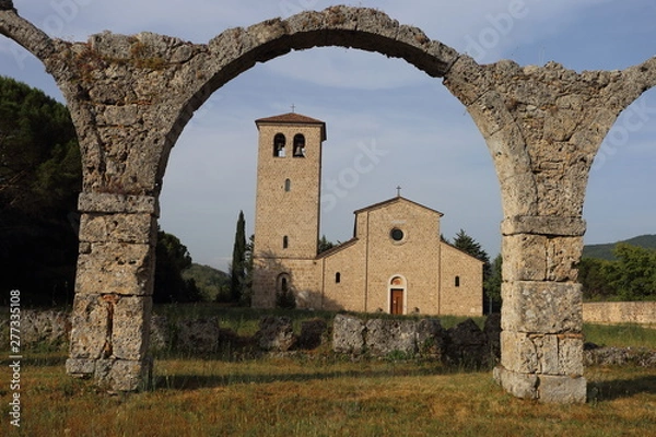 Fototapeta Castel San Vincenzo, Italy - 8 luglio 2019: the Benedictine Abbey of San Vincenzo in Molise in the upper valley of the Volturno
