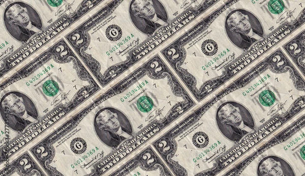 Obraz Old rumpled two dollar notes are decomposed diagonally