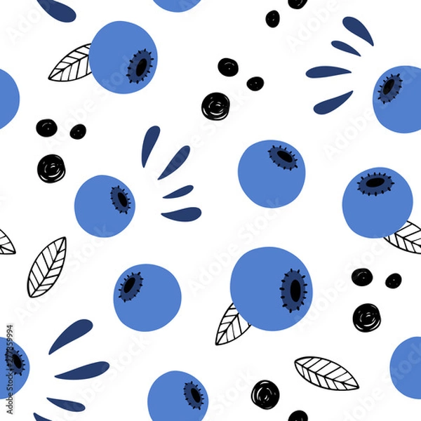 Obraz Berry abstract vector seamless pattern. Doodle, hand-drawn blueberries...