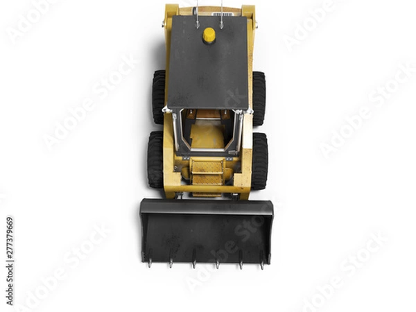 Fototapeta Yellow diesel loader with front bucket top view 3d render on white background with shadow