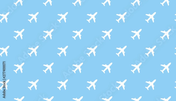Fototapeta Airplane seamless background. Aircraft transportation blue and white pattern template. Aviation vector repeatable texture.