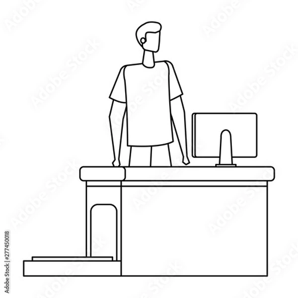 Fototapeta man working in airport with computer