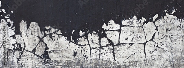 Obraz old black paint texture peeling off concrete wall for banner background