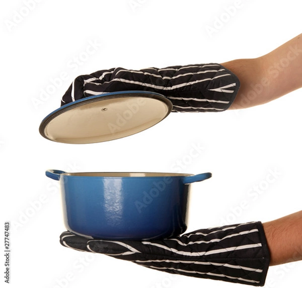 Obraz Cooking Pot with oven gloves