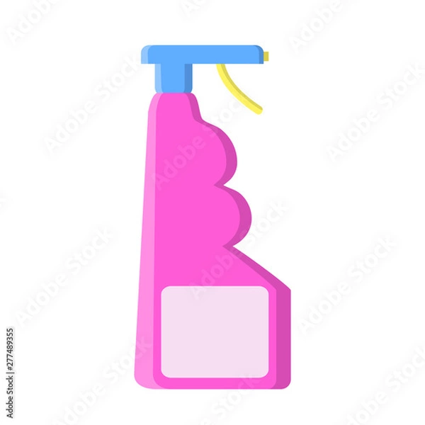 Obraz Pink bottle with liquid cleaner in flat style on white, stock vector illustration