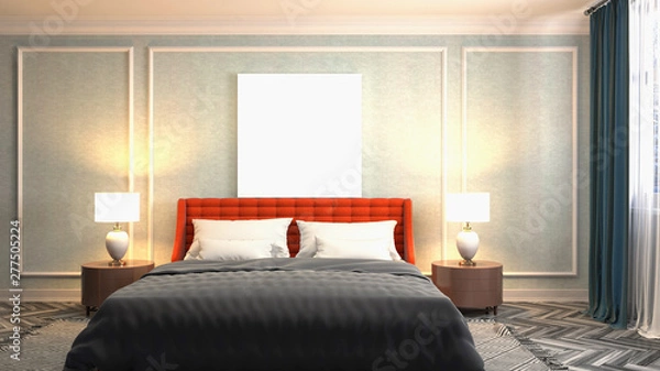 Fototapeta mock up poster frame in interior background. 3D Illustration