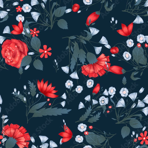 Obraz Seamless pattern Vector floral design with roses . Romantic background print