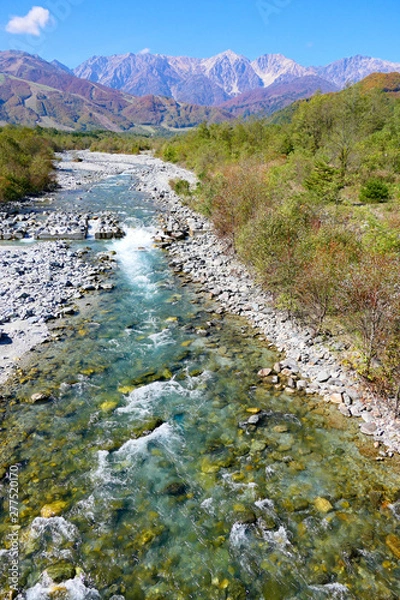 Obraz 北アルプス、白馬三山と姫川。白馬　長野　日本。１０月下旬。