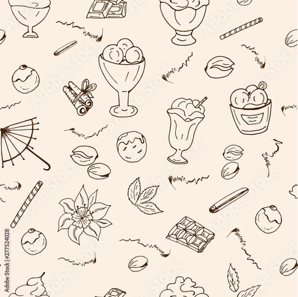 Fototapeta Pattern, ice cream brown contour on a light background. Vector