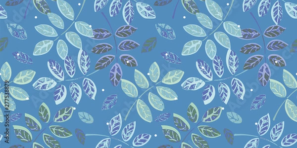 Obraz Blue seamless vector repeat pattern with plant leaf and texture. Perfect for textile and paper projects. Surface pattern design.