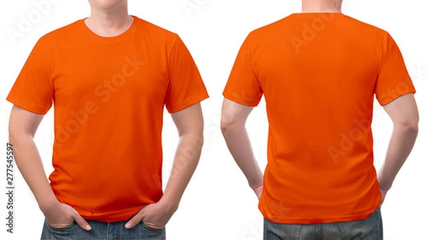 Obraz close up orange t-shirt cotton man pattern isolated on white.