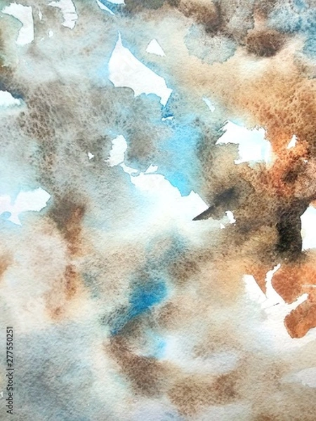 Fototapeta Artistic background image. Watercolor brown and blue abstract texture.
