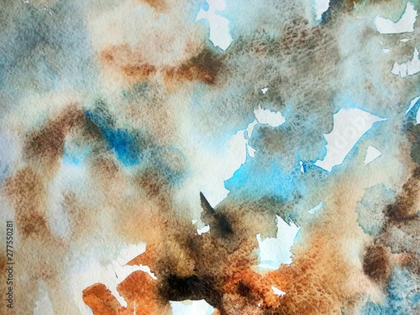 Fototapeta Artistic background image. Watercolor brown and blue abstract texture.