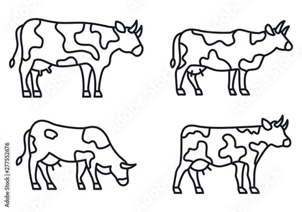 Fototapeta Farm cow icons set. Outline set of farm cow vector icons for web design isolated on white background