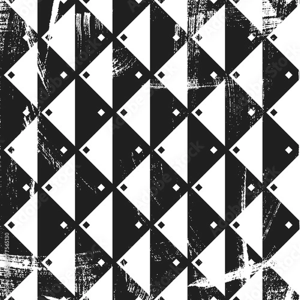 Fototapeta Grunge abstract geometric pattern. Square black and white backdrop.
