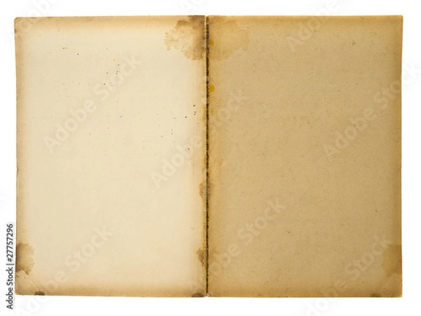 Fototapeta Opened first page of used book isolated on white