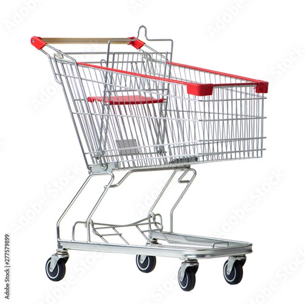 Fototapeta shopping cart trolley for supermarket isolated on white background