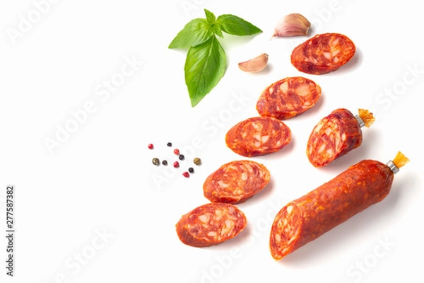 Obraz Salami sliced isolated on the white background