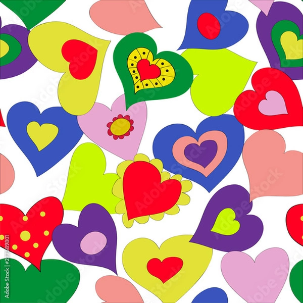 Fototapeta Seamless background with bright hearts.