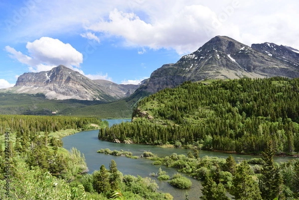 Fototapeta Green Mountain Dramatic Large Trees Park  Spring