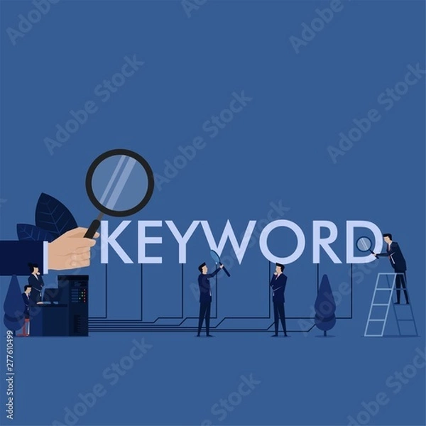 Fototapeta Business team search keyword on desk connect to keyword text metaphor of search best keyword.