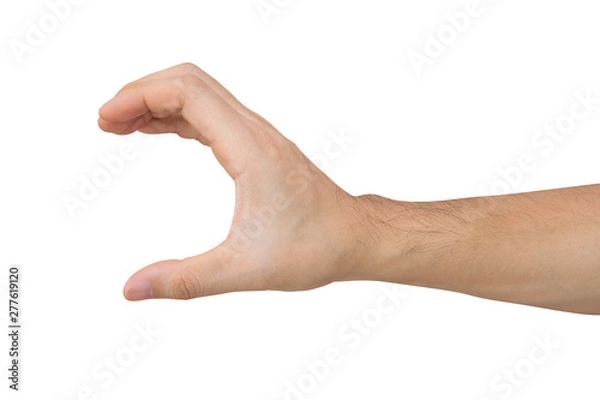 Obraz Man hand holding isolated on white background with clipping path.