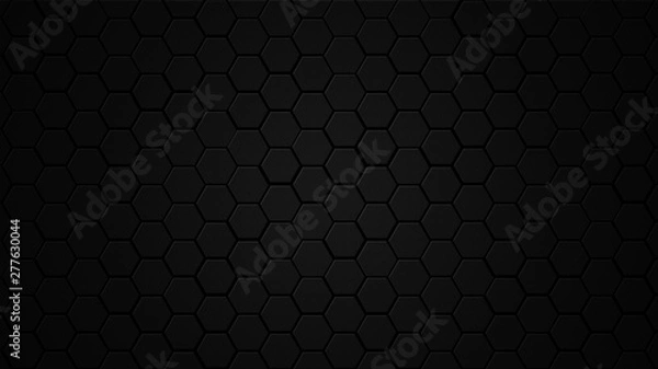 Fototapeta Honeycomb Grid tile random background or Hexagonal cell texture. in color black or dark or gray or grey with difference border space. And vignette dark border shadow. With 4k resolution.