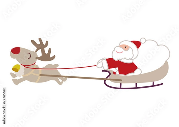 Obraz 赤鼻のトナカイそりで走るサンタクロース