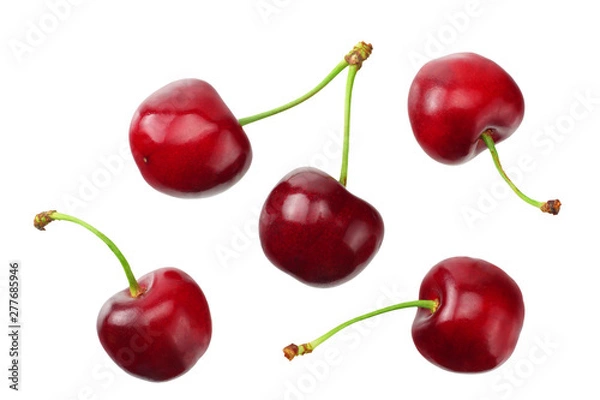 Fototapeta red cherry isolated on a white background. Top view