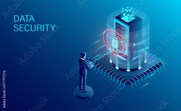 Fototapeta data security concept. data processing protecting. digital information. flat isometric vector illustration