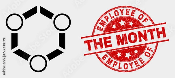 Fototapeta Vector cooperation icon and Employee of the Month stamp. Red round distress stamp with Employee of the Month text. Vector composition for cooperation in flat style. Black isolated cooperation icon.