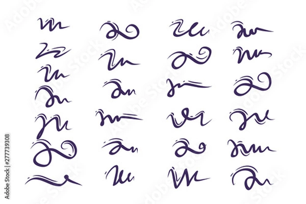 Fototapeta Set of hand drawn lettering and calligraphy swirls, squiggles. Vector ink decorations for composition
