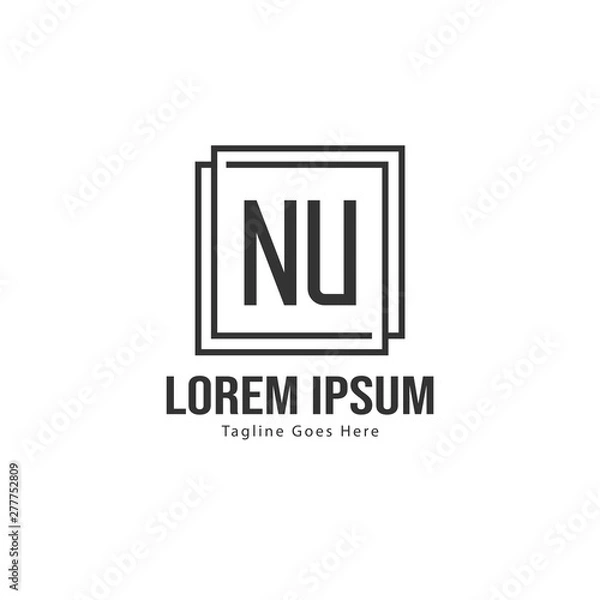 Obraz Initial NU logo template with modern frame. Minimalist NU letter logo vector illustration