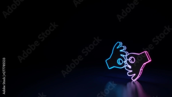 Fototapeta 3d glowing neon symbol of symbol of American sign language interpreting isolated on black background