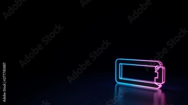 Fototapeta 3d glowing neon symbol of horizontal symbol of battery empty isolated on black background