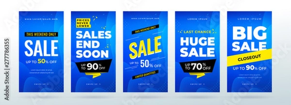 Fototapeta Set of dynamic modern fluid sale banners for social media stories, web page, mobile phone. Sale banner template design special offer set.