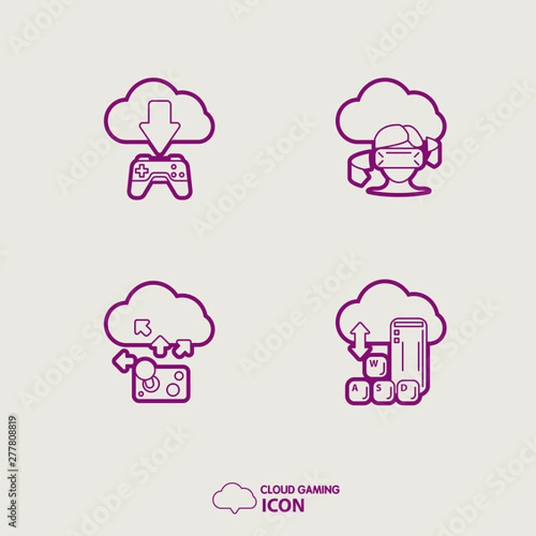 Fototapeta Vector icon set. cloud gaming concept icons. concept icons. direct playability of to end users of games across various devices.