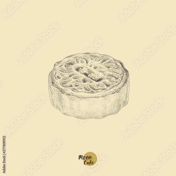 Obraz Vector illustration sketch - Moon cake with vintage style. Illustration used by dots and lines, easy using on the different background.
