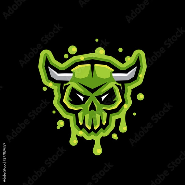 Obraz Vector illustration of toxic and radioactive monster, skull, isolated on black background.