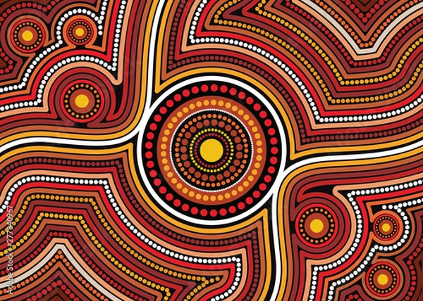 Fototapeta Illustration based on aboriginal style of dot background.